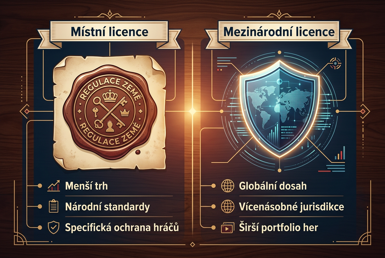 Ilustrace rozdílů mezi typy licencí pro online hazard